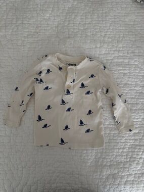 Lewis Long-Sleeve Henley with Navy Bird Print